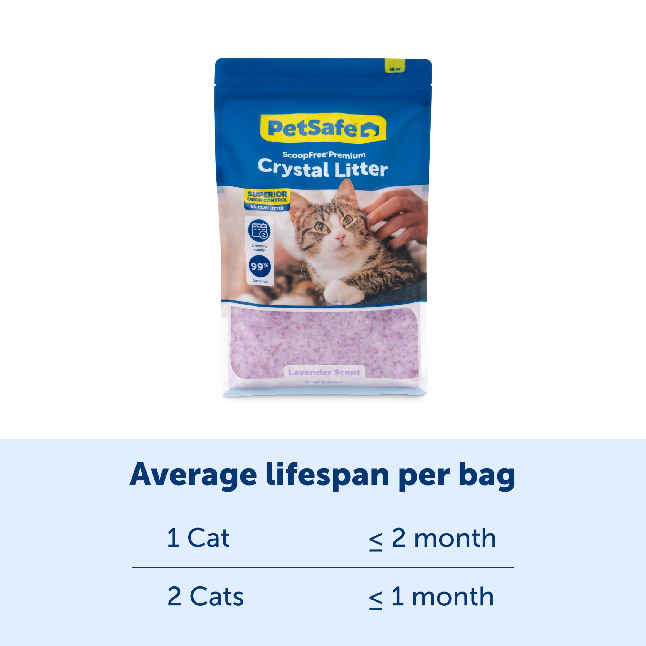 PetSafe ScoopFree Premium Lavender Scent Crystal Cat Litter, 3 Packs of 8 lb bags