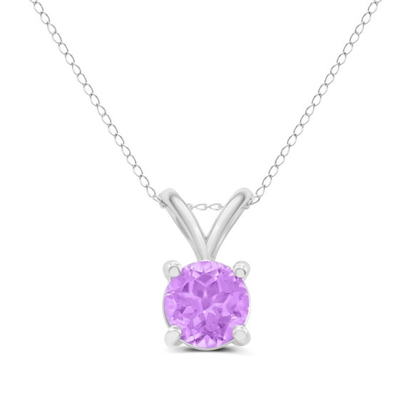 Timeless Classics Round Amethyst Solitaire Pendant Necklace in 14K White Gold - 5MM