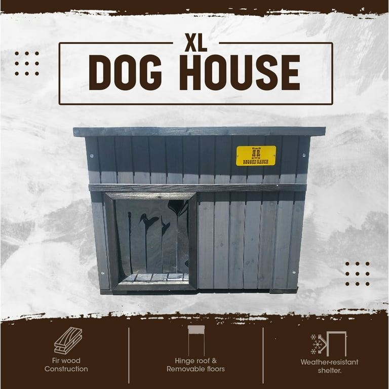 ROUGH AND RUGGED DESIGN LS XL グレー Rugged Ranch XL Wooden Dog House, Outdoor Kennel with Hinged Roof