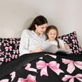 thumbnail image 4 of Erosebridal Watercolor Gingham Bow Twin Comforter Sets for Girls, Black Pink Bow Bedding Set for Women, Black Reversible, 2pcs, 4 of 6