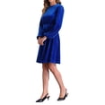 thumbnail image 4 of INSPIRE CHIC Women's Velvet Dresses Smocked Waist Long Sleeve Wedding Guest Dress S Blue, 4 of 6