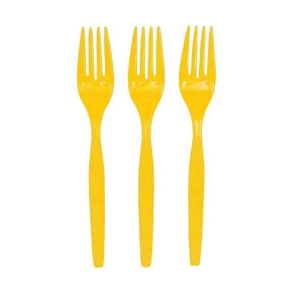 Lemon Yellow Plastic Forks (50 Pc) - Party Supplies - 50 Pieces