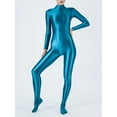 thumbnail image 2 of Haitryli Women's Long Sleeve Glossy Bodystocking Bodysuit Full Body Jumpsuit Unitards Shapewear Peacock Green L, 2 of 4