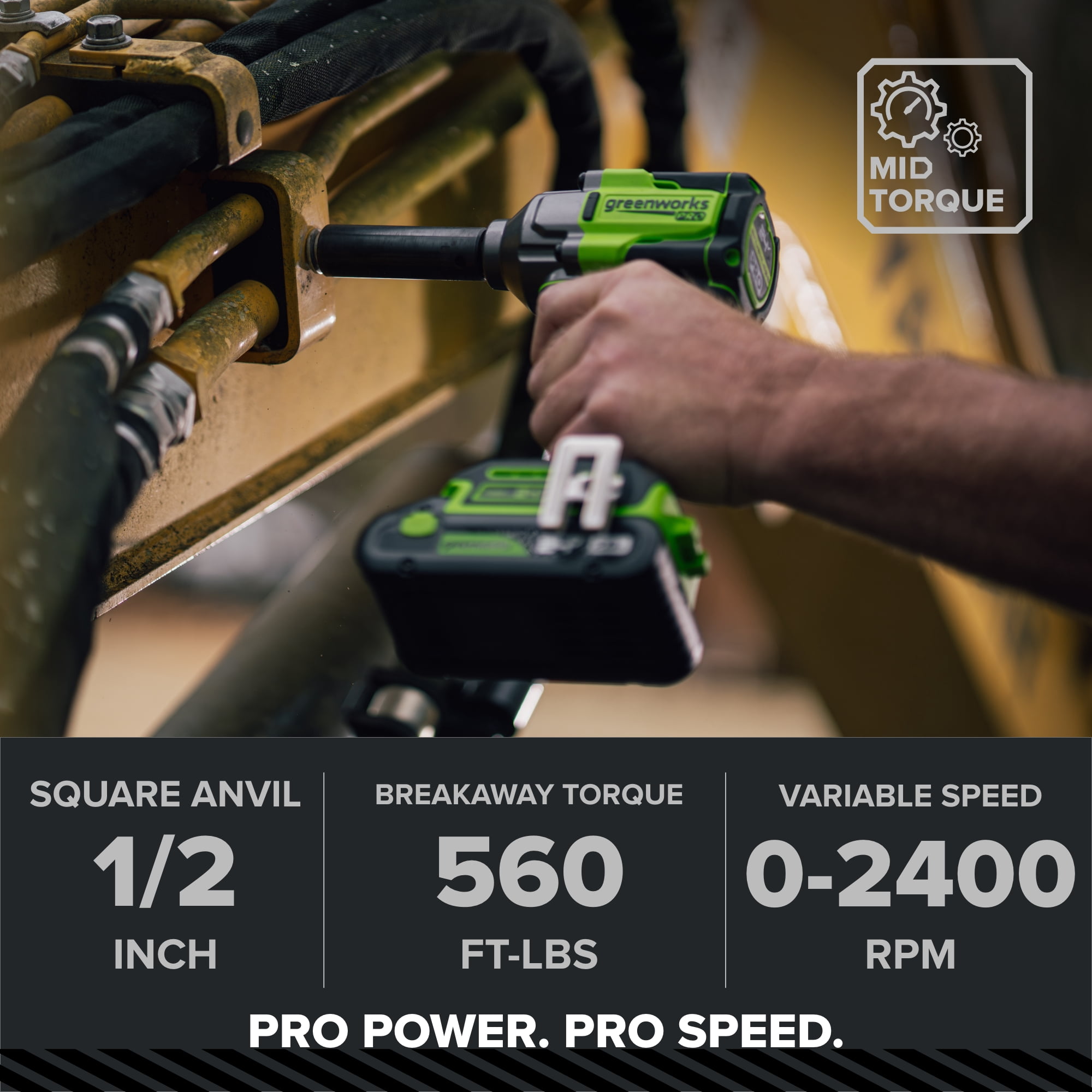 Greenworks Pro 24V 560 ft-lb Breakaway Torque 1/2" Impact Wrench, Tool Only IW5550A1