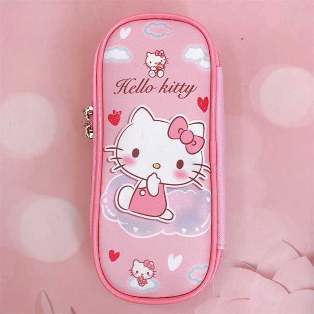Sanrio Melody Kuromi PU caja de papelería Hello Kitty Cinnamoroll Pochacco bolsa de lápices con cremallera para estudiantes de secundaria estuche para bolígrafos