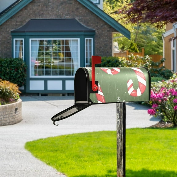 Christmas Candy Cane Mailbox Cover Magnetic Standard Size Post Box Cover Wraps Home Garden Decor 18" X 21"