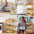 thumbnail image 4 of Rolling Utility Cart with Drawer 3 Tier, Plastic Rolling Cart with Handle & Lockable Wheels, Storage Shelves Organizer Cart, Multifunctional Storage Cart for Kitchen Bathroom Office Living Room, 4 of 5