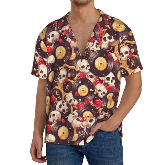 Kdxio Men's Hawaiian Shirt for Men Short Sleeve Shirt Skull record lips Summer Casual Holiday Beach Button Down T-Shirts