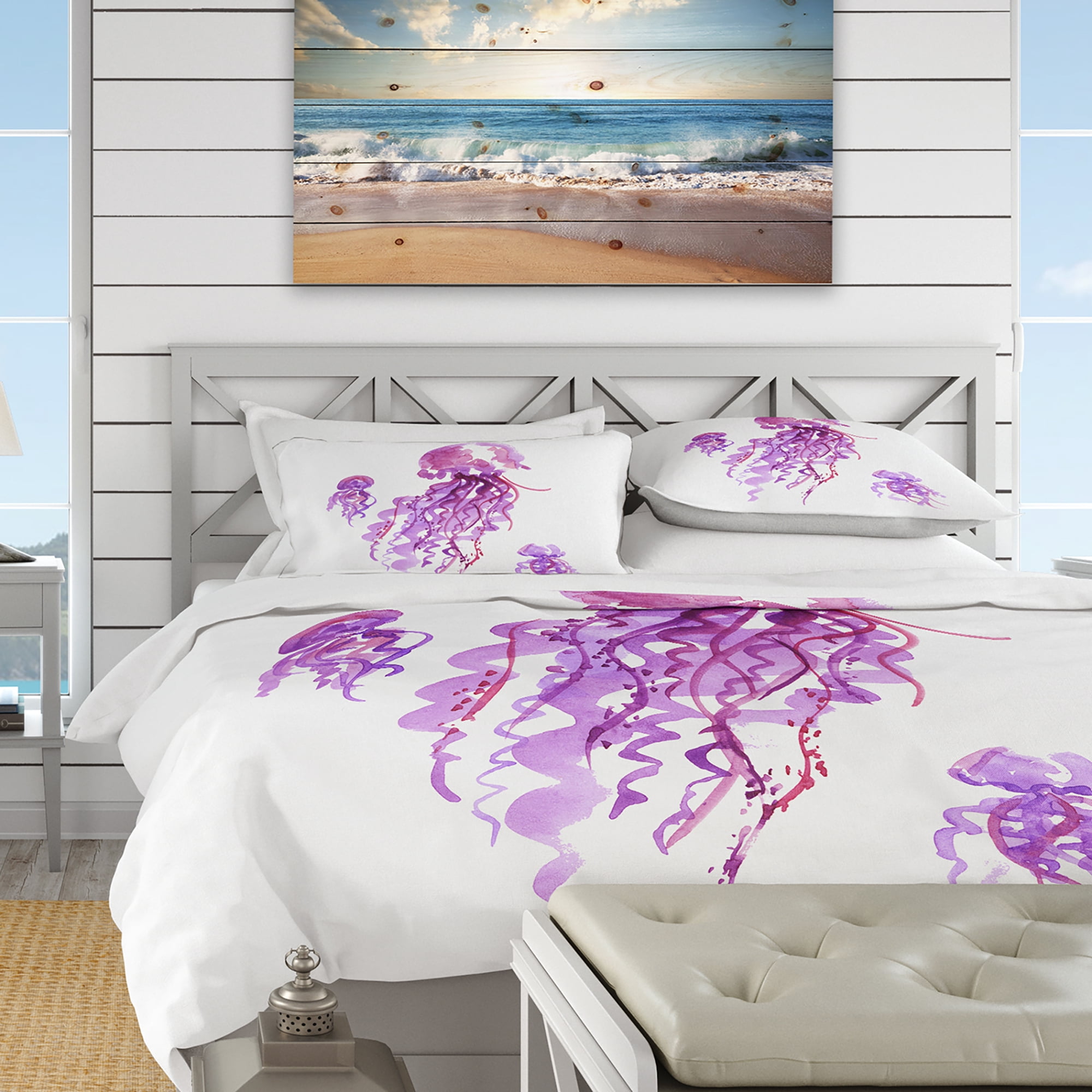 Designart 'Purple Jellyfish Watercolor' Nautical & Coastal Duvet Cover Set