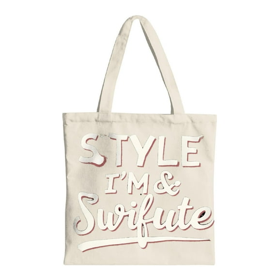 Stylish Canvas Tote Bag with " STYLE I'M & SWIFTE " Design - Perfect Reusable Shopping Bag for Parties Travel & Everyday Use
