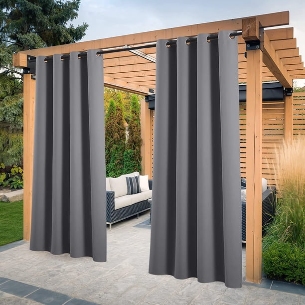 Cortina para pérgola - Juego de 2 cortinas para exteriores con aislamiento, bloque de luz opaca, impermeable, decoración para interiores y exteriores, ojales para jardín, ancho 132 x alto 213 cm, gris ShuxiuWang 8390605510212
