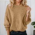 thumbnail image 2 of Fiaer Women's Sweater Oversized Crew Neck Knitted Pullover Long Sleeve Trendy Casual Comfort Warm Tops for Winter Khaki L, 2 of 4