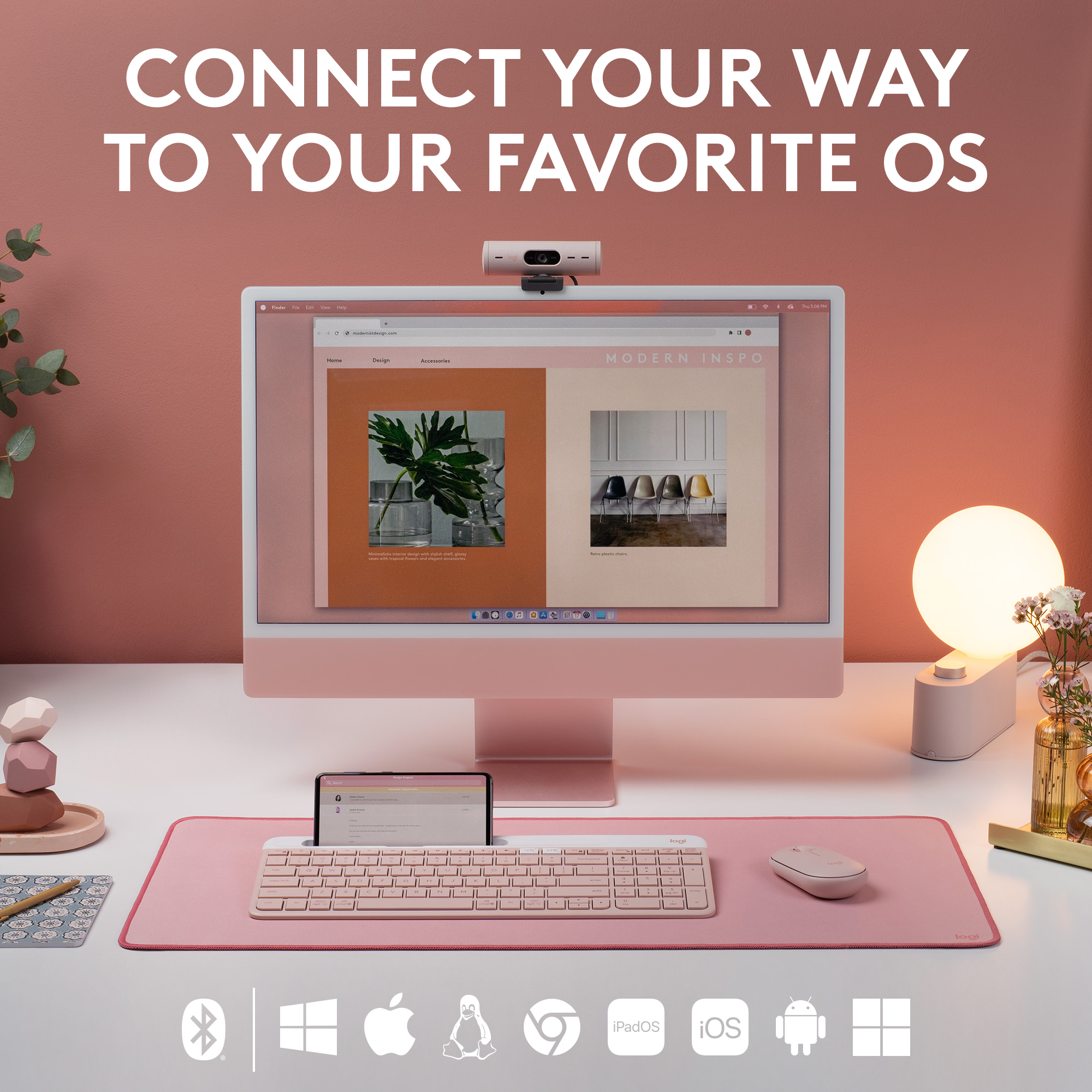 Logitech K585 Multi-Device Slim Wireless Keyboard with Cradle, Rose photo 4