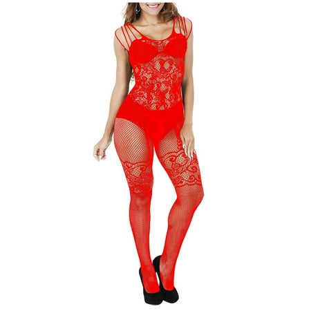 Floleo Sexy Lingerie For Women Clearance Sexy Womens Lingerie Fishnet Open Crotch Seamless Mesh Netting Stockings Chemise Hollow Out Babydoll Bodysuit Sleepwear