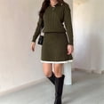 thumbnail image 4 of Conjunto de 2 Piezas Vintage con Cuello Tipo , Larga, Falda Corta y Cintura Alta para Mujer Verde Oliva XXL, 4 of 8