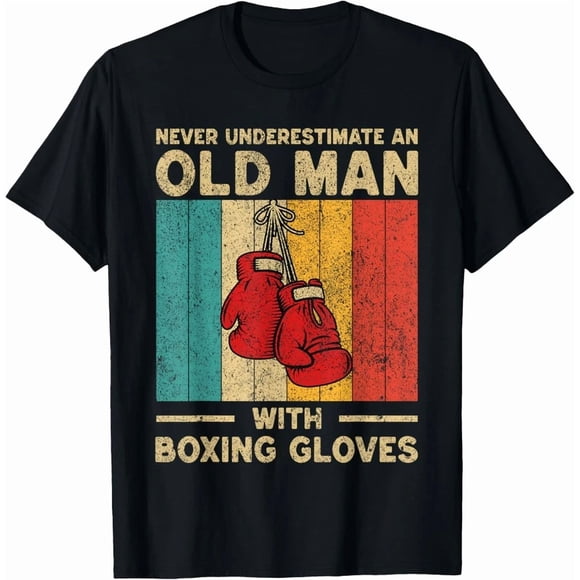 Old Man Vintage Boxing Gloves Boxer Combat Sport Novelty Top Tee,for unisex up to 3XL