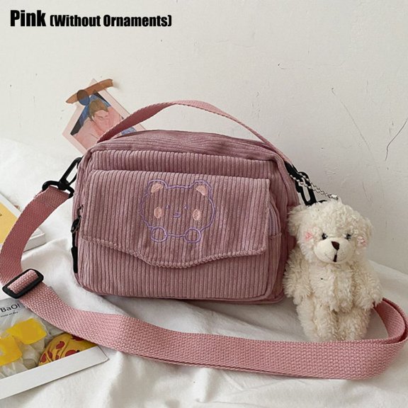 Women Corduroy Satchel Messenger Bag Student Tote Handbags Shoulder Bags PINK