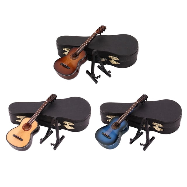 3 Uds. Modelo de Guitarra 1/12 con Soporte Y Estuche, Regalos para Niños Y Niñas para Decoración de