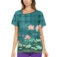 thumbnail image 2 of Scrub Uniforms for Women,Floral Printed Scrub Tops - Cheerful Floral Patterns Short Sleeve Medical Blouse - Green - S, 2 of 5