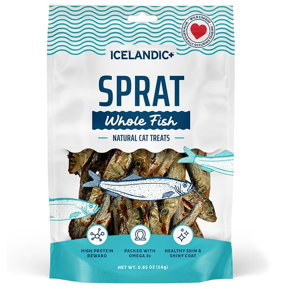 Icelandic  Whole Fish: Sprat - 0.85oz Bag - Cat Treats, Wild- Caught, 2.5-3" Crunchy Air-Dried Pet Snacks, Single Ingredient, Just Fish-Nothing Else