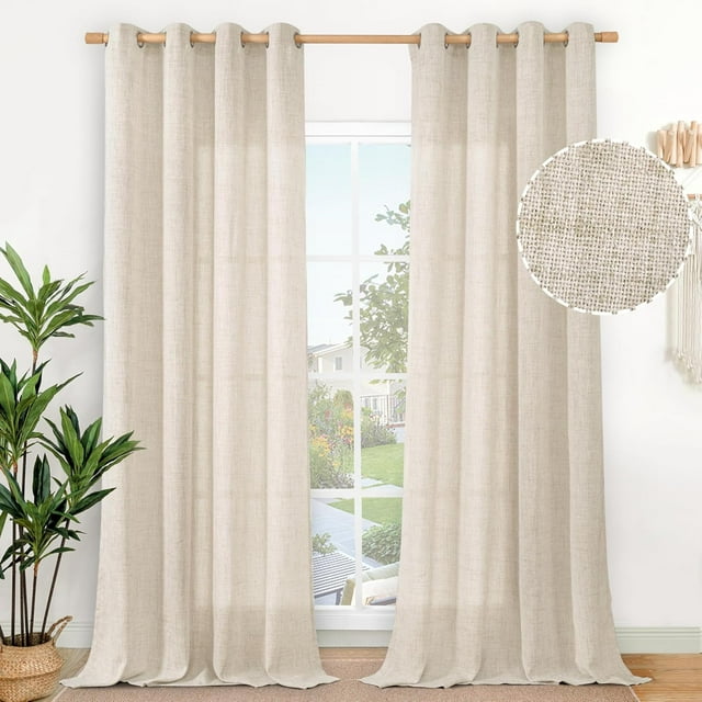 Natural Linen Curtains Long for Living Room Bedroom Groet Top Light Filtering Privacy Linen Textu Window Semi Sheer Drapes Panels x Natural