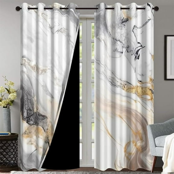 Grey And White Blackout Curtains, Abstract Ombre Grey And White Marble Window Curtains For Living Room Modern Room Darkening Grommet Curtains 26"W x 45"L (Pack of 2)