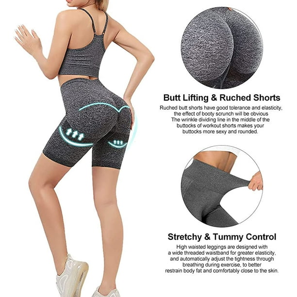 Women's Butt Lifting High Waist Yoga Shorts Ruched Textured Tummy Control Workout  Shorts Sports Gym Running Beach Hot Pants 