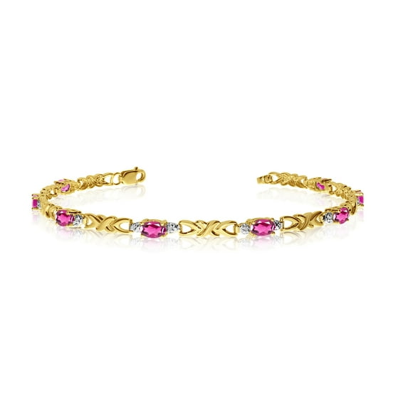 14K Yellow Gold Oval Pink Topaz and Diamond Bracelet