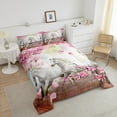 thumbnail image 4 of Erosebridal Galloping Horse Comforter Set Twin Size, Teens Western Cowboy Duvet Insert, Cherry Blossoms Petal Bedding Set , Farm Animal Quilted Duvet Bedroom Decor, White Pink, 4 of 5