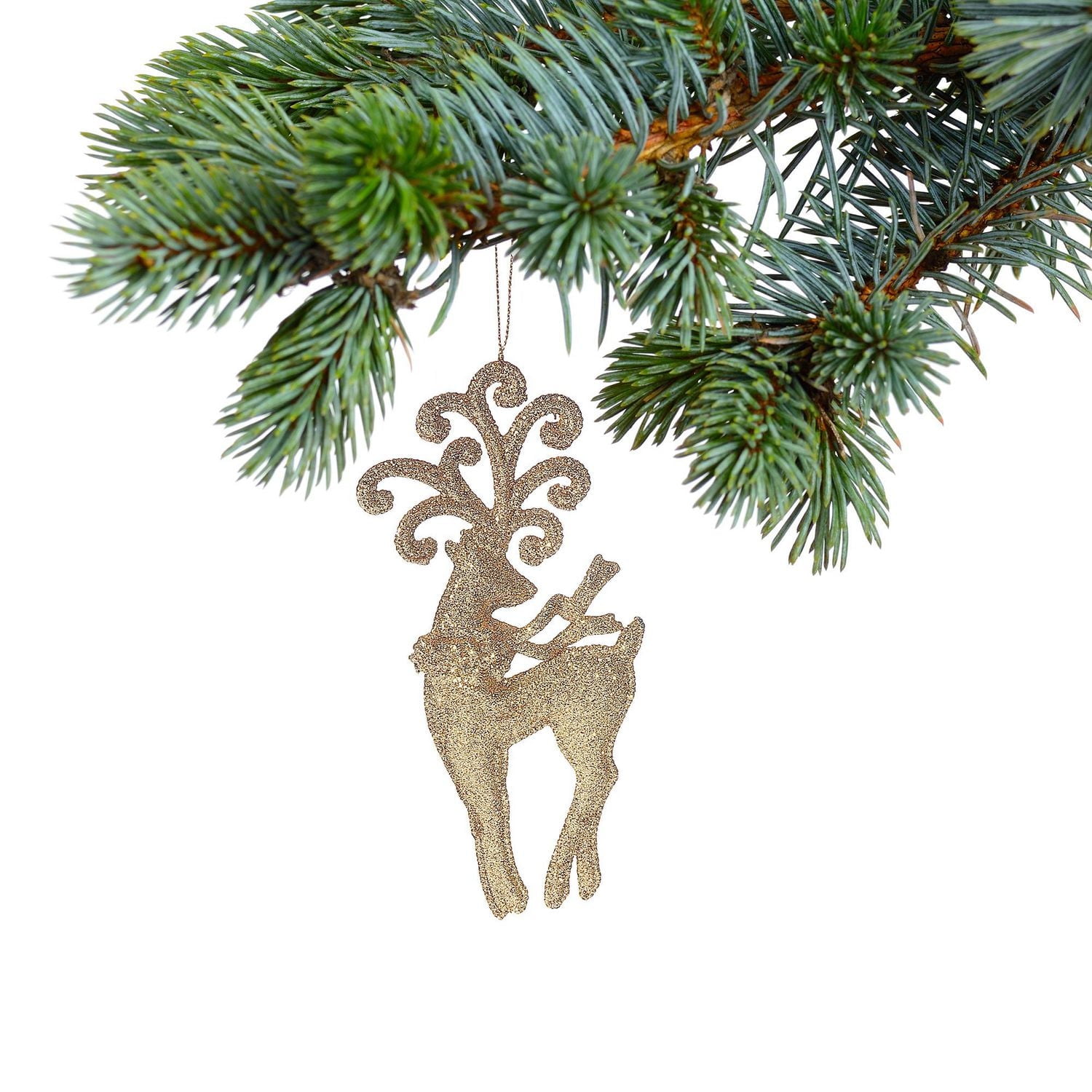 Christmas Gold Glitter Ornament Reindeer - Set of 12