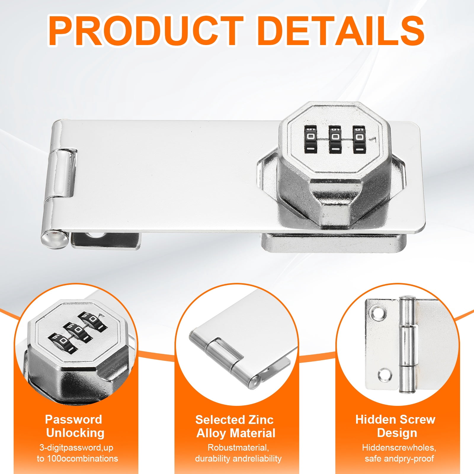 Uxcell 2 Pcs Keyless Cabinet Lock with Combination Code - 90 Degree 5 Inch Password Hasp Latch Lock Mechanical Password Rotary Hasp, for Office Filing Cabinets Drawer Closet, Silver