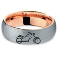thumbnail image 2 of Tungsten Motorcycle Bike Motor Bicycle Band Ring 7mm Men Women Comfort Fit 18k Rose Gold Dome Brushed Gray Polished, 2 of 4