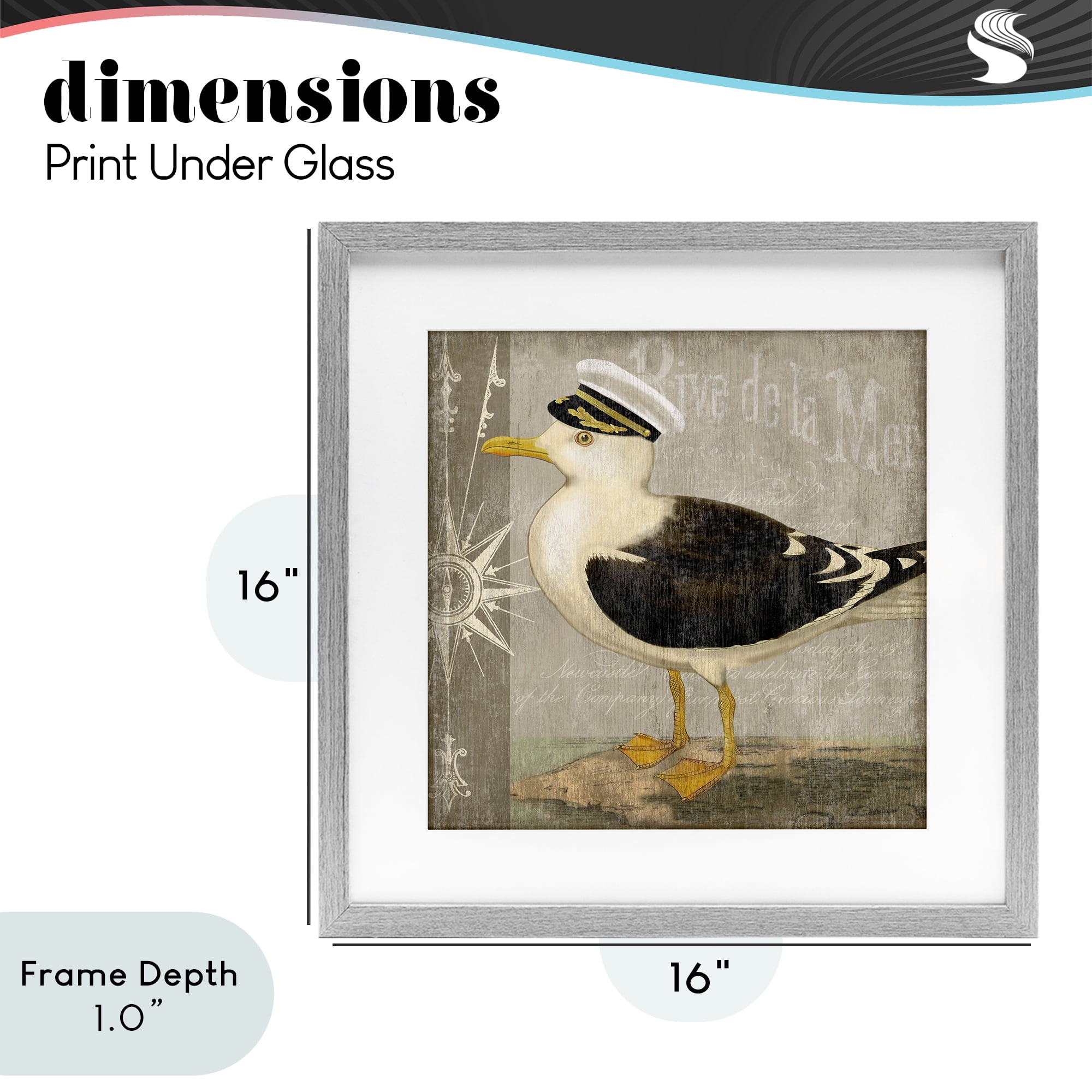 Stupell Industries Little Maritime Seagull Gray Framed Print Under Glass, design by Suzanne Nicoll