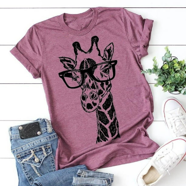 SySea - Giraffe Print Graphic Short Sleeve T-Shirt Plus Size Women Tops ...