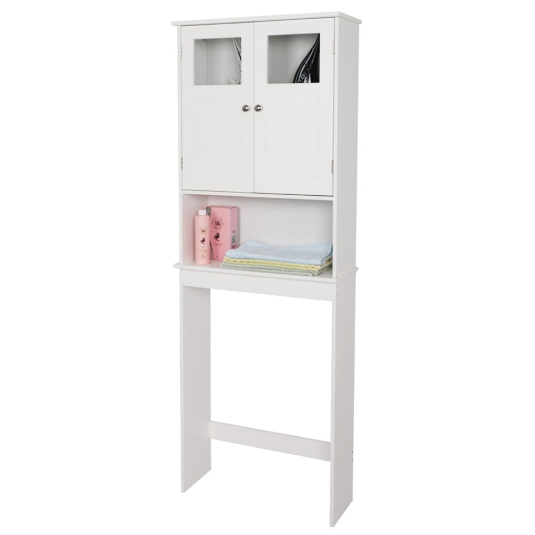 Hassch Freestanding 2-Door Cabinet over Toilet/Washer, 67" Tall Bathroom Space Saver with Adjustable Shelf & Open Storage, for Small Space, White