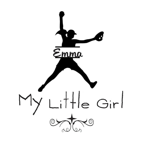 Personalized Name Sports Wall Decal Female Softball Player Pitching Custom Name Bedroom Wall Decal for boys and girls Softball My Little Girl Themed Kids Room Décor - Size: 18 In x 20 In