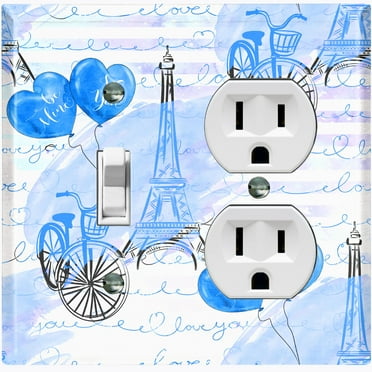 Metal Light Switch Plate Cover Romantic Paris  Eiffel Tower Letter Bicycle Blue PRS012