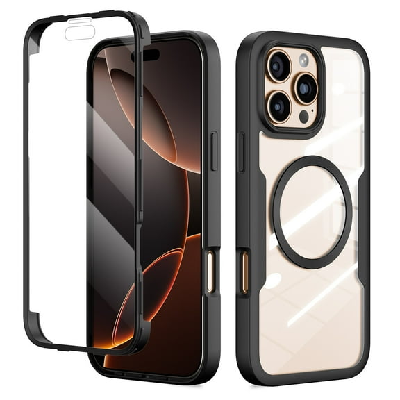 Liwarace Case with Built-in Screen Protector Full Cover for iPhone 16 Pro Max/16 Pro/16 Plus/16, Black