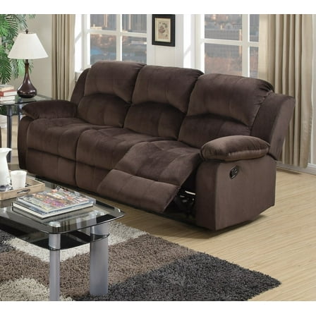 Comfortable Motion Sofa - Chocolate Padded Suede, Metal Reclining
