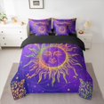 thumbnail image 2 of Manfei Boho Abstract Sun 7 Pieces Bedding Comforter Set,Vintage Damask Floral Full Bedding Set,Purple Gold Fitted Sheet Flat Sheet For Adults,Luxury Bedroom Decor Reversible, 2 of 8