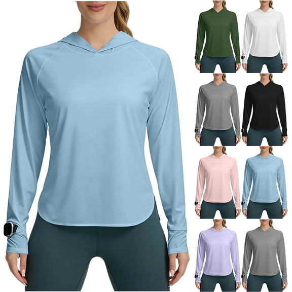 Otntypg Women's Sun Shirt Hoodie Quick Dry Lightweight Thin Rash Guard Slit Hem Long Sleeve SPF UV Protection Hooded T-Shirts UPF 50 Hiking Tshirts Tops Black M