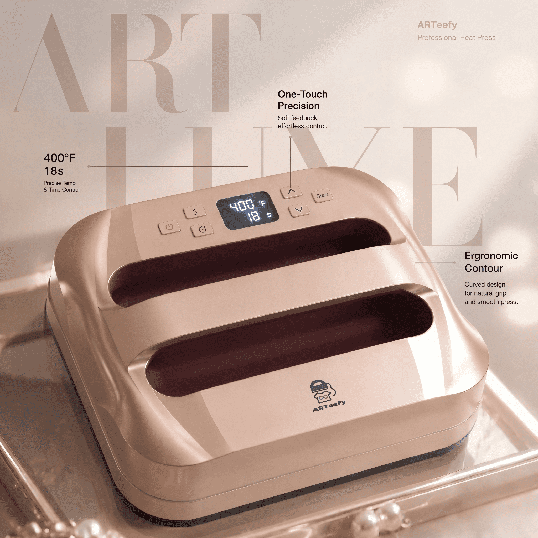 ARTeefy HP3 12" x 10" Portable Heat Press Machine for T-Shirts, Sublimation and HTV Vinyl, Golden Brown