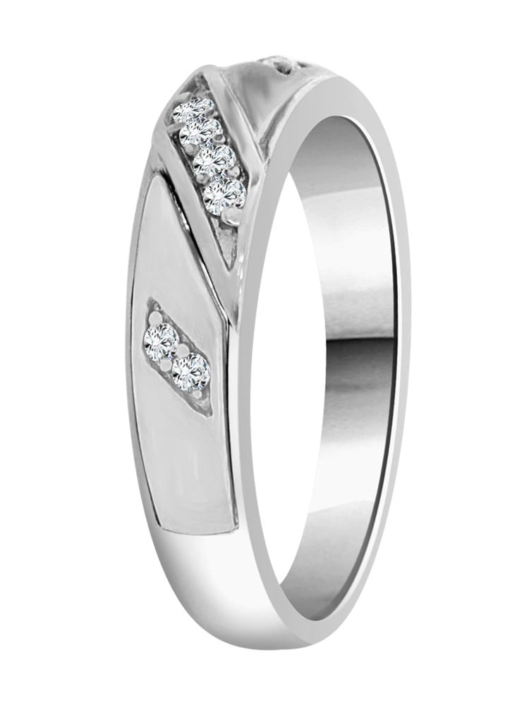 Man Guy Gent Wedding Band Ring Created CZ Crystals White Rhodium Plated Metal