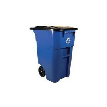 Rubbermaid Commercial Products FG9W2773BLUE BRUTE Roll-Out Recycling Container with Lid, Square, 50 Gallon, Blue