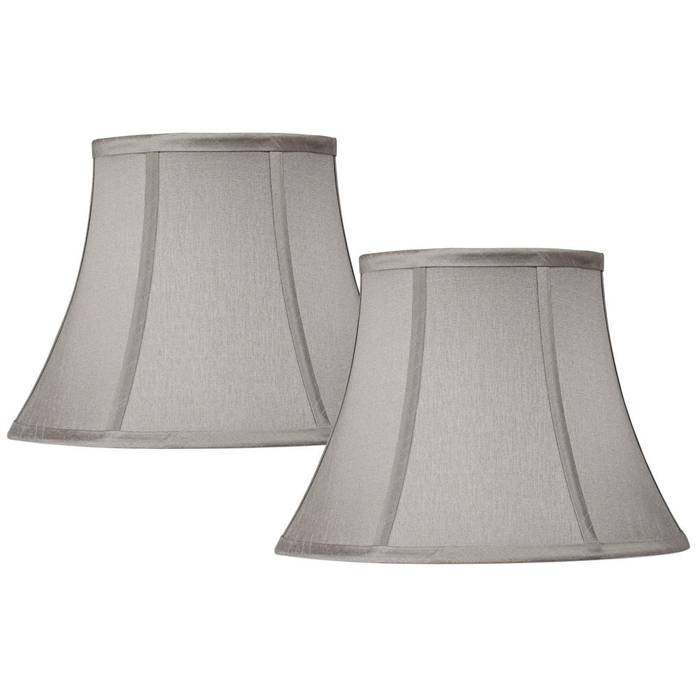 Set of 2 Pewter Gray Small Bell Lamp Shades 7" Top x 12" Bottom x 9