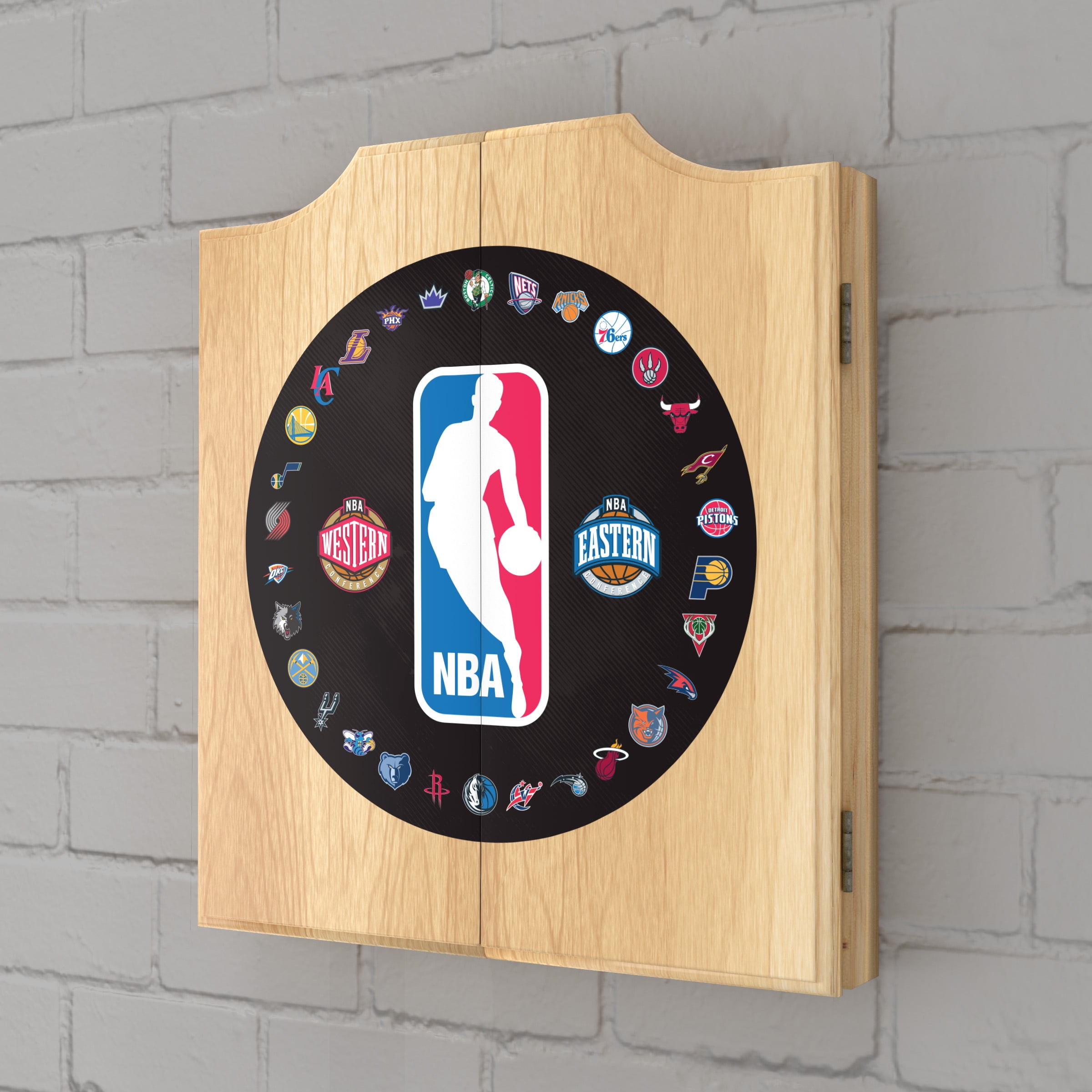 NBA NBA Logo with All Teams Dart Board Cabinet Set with 6 Steel Tip Darts