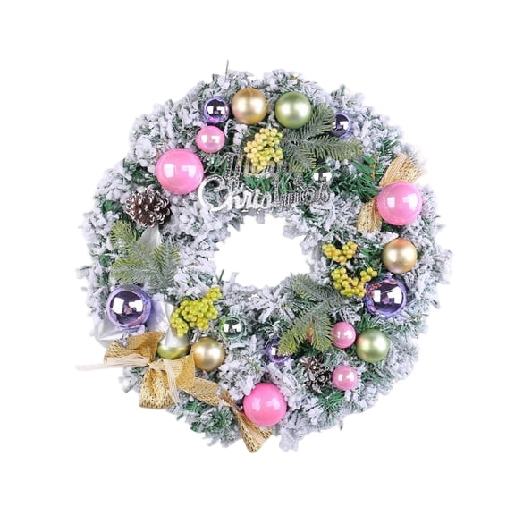 HioHa Christmas Wreath, 16 Inch Flocked Artificial Pine with Colorful Baubles, Golden Bows, Berries and Pinecones, Holiday Door Wall Decor
