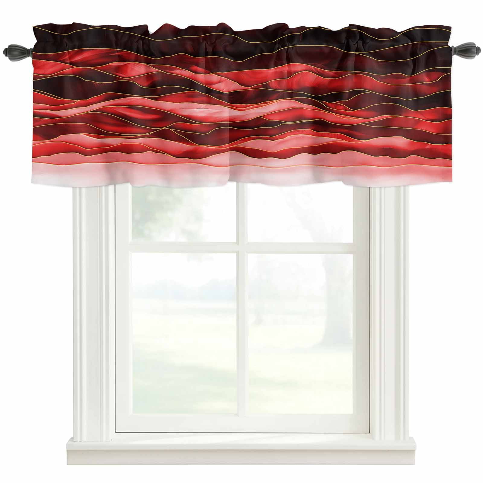 Valances for Kitchen Windows Abstract Geometric Red Watercolor Gradient Valance Curtain Rod Pocket Valance Gold Stripes Window Valances for Bedroom Living Room Bathroom Cafe 54x18in