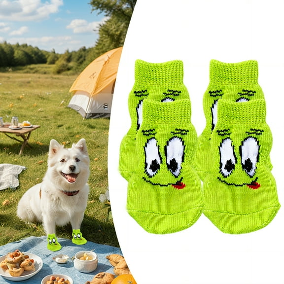 TELOLY 4Pcs Dog Socks,Eye Pattern Paw Socks,For Small Medium Pets Dogs Dog Socks to Prevent Licking Paws,Green