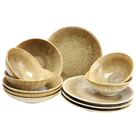 - Gibson Elite 12 Piece Chestnut Ombre Double Bowl Dinnerware Set